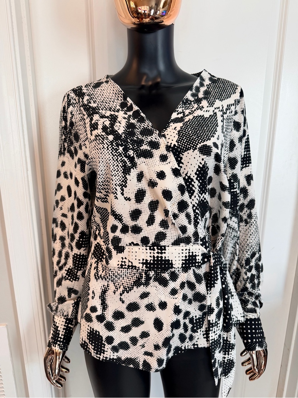 next Black & White Animal-Print Wrap Blouse